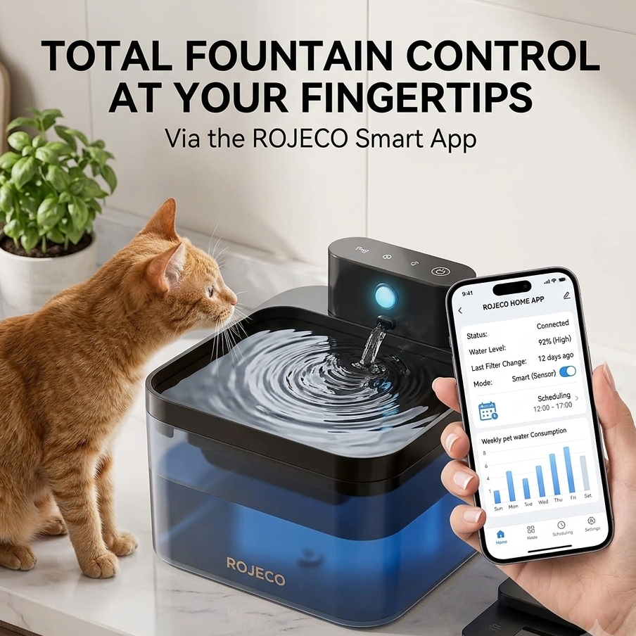 ROJECO Smart Cordless Cat Water Fountain - 2.2L Rechargeable Automatic Pet Hydration System