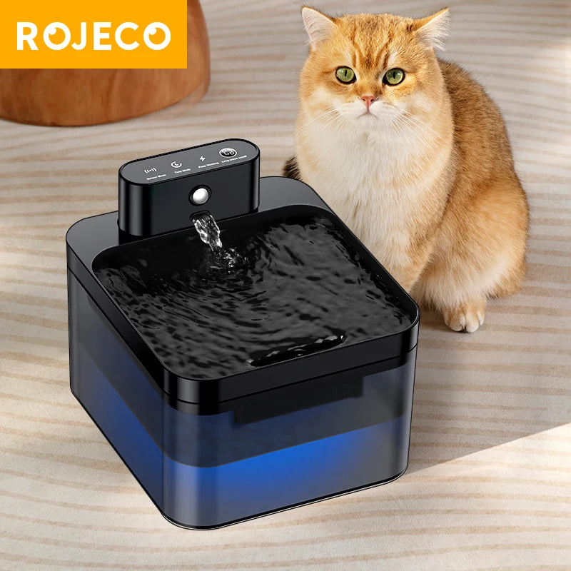 ROJECO Smart Cordless Cat Water Fountain - 2.2L Rechargeable Automatic Pet Hydration System